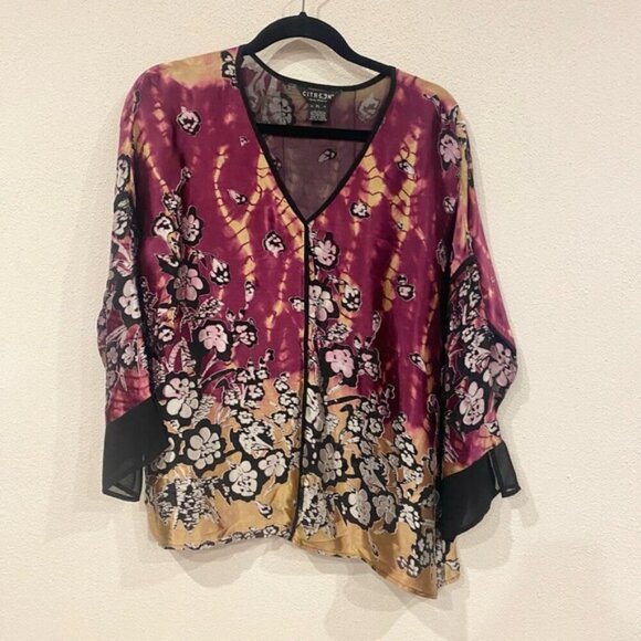 Citron Santa Monica Floral Burnout Top Size Large Petite EUC - Picture 2 of 5